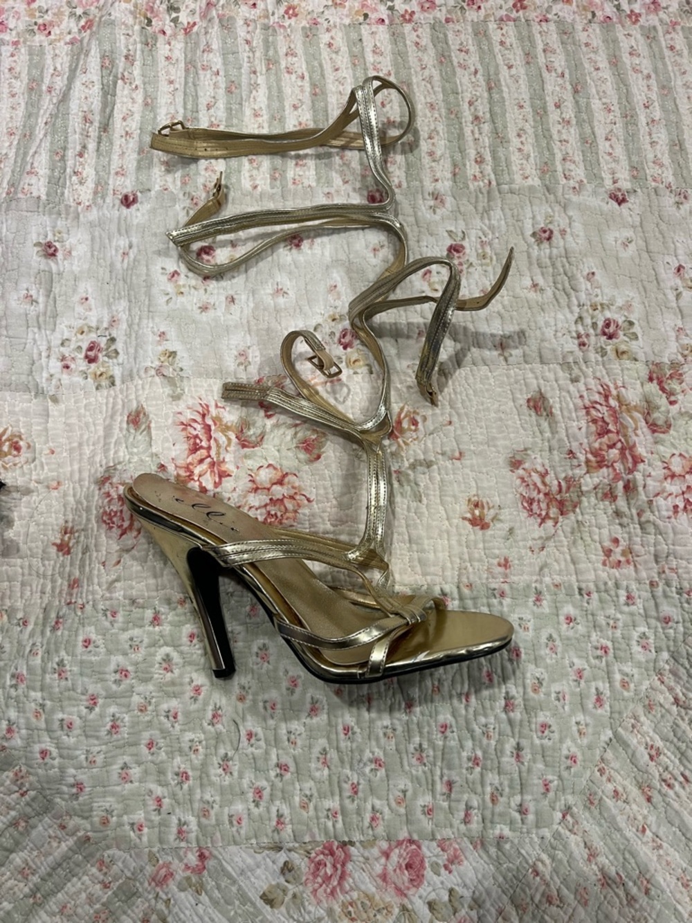 Gold Strappy Gladiator High Heel Sandals with Ankle Wrap